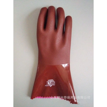 Brown sandy finish PVC fishing gloves